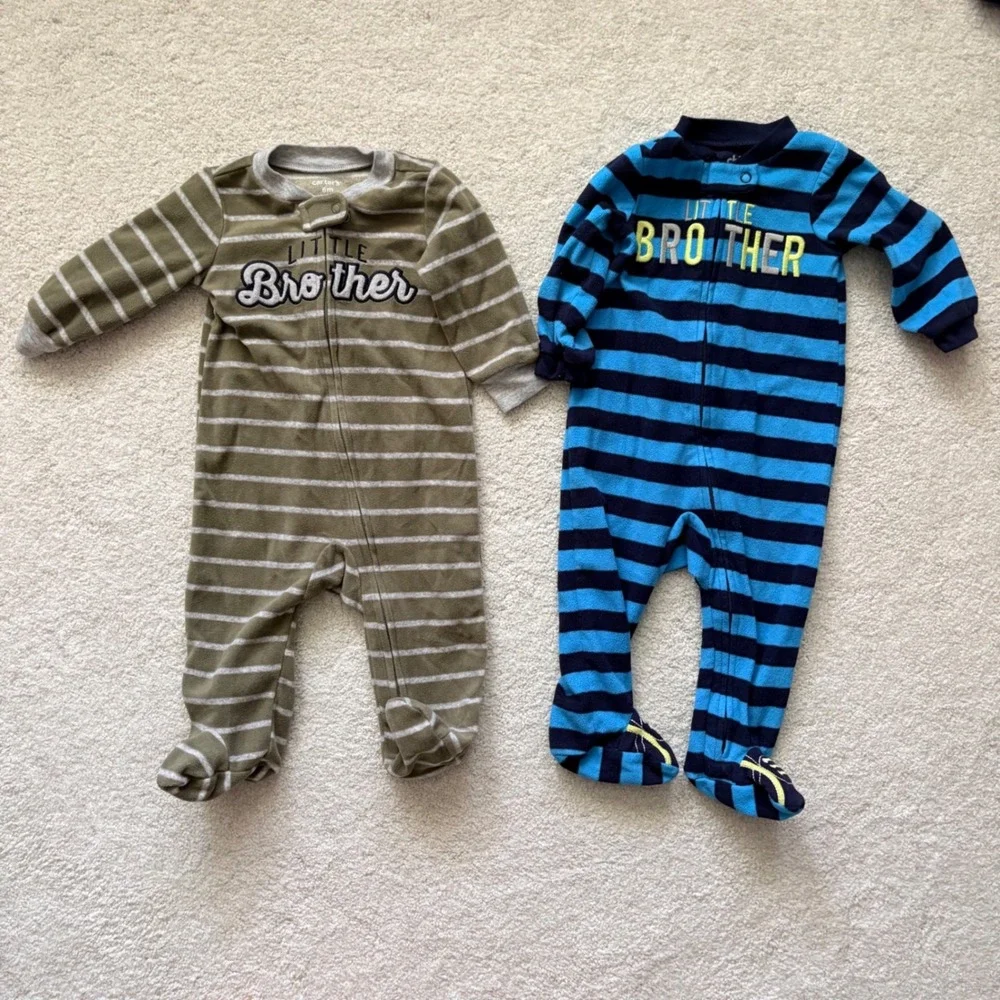 Carter's & Mick Mack Fleece Sleepers Lot Little Brother Infant Boys 6-9 month